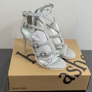 Beau & Ashe Gladiator Dressy Sandal Womens Size 8 Gray White PU Kafka Stilletos